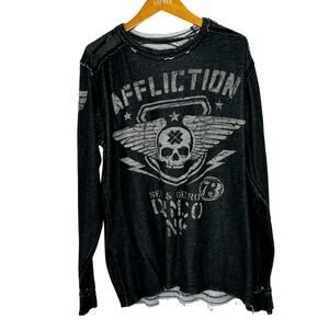Affliction raw hem reversible shirt Mens 2XL Gray